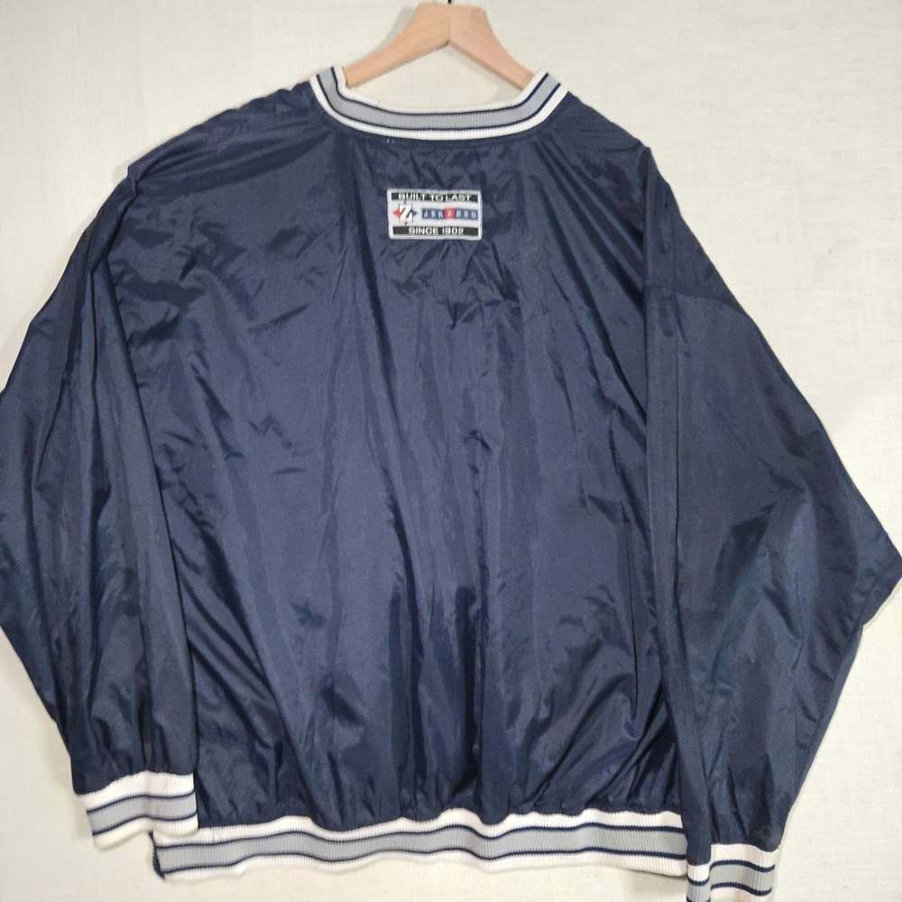 Vtg Jerzees Mens 2X Windbreaker Navy Blue V-Neck Pullover Ribbed Trim Side Zip - Picture 8 of 9